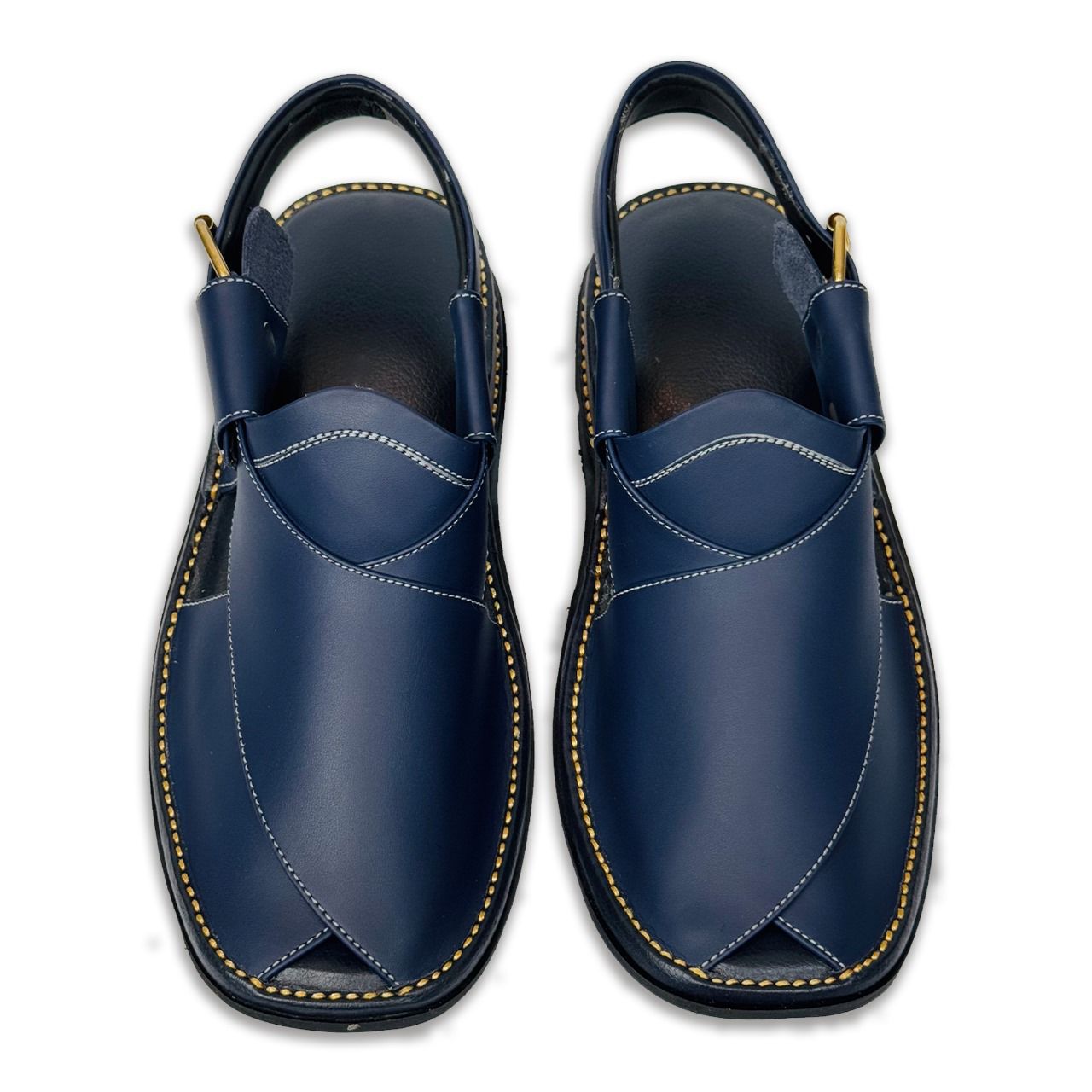 Classic Navy Blue Leather Peshawari Sandals – Handcrafted Elegance
