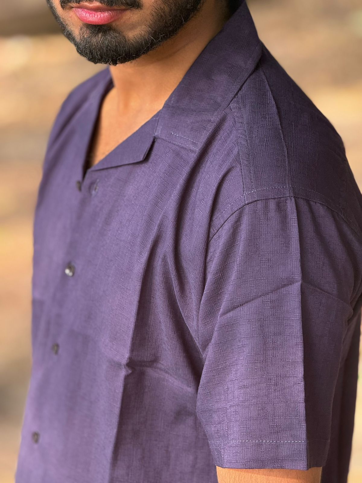 purple shade Cuban Collar Label Shirt