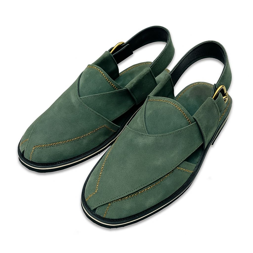Classic Green Suede Peshawari Chappal – Handcrafted Comfort & Timeless Style