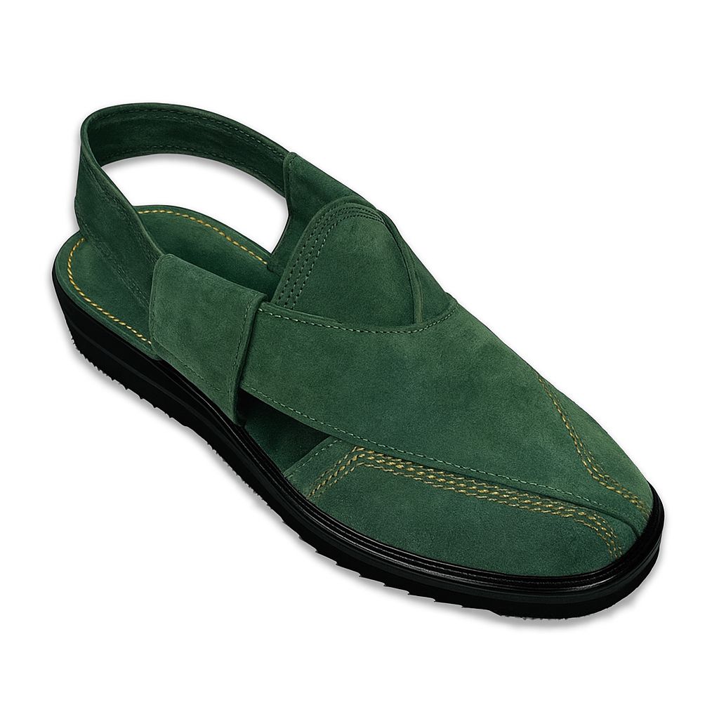 Classic Green Suede Peshawari Chappal – Handcrafted Comfort & Timeless Style