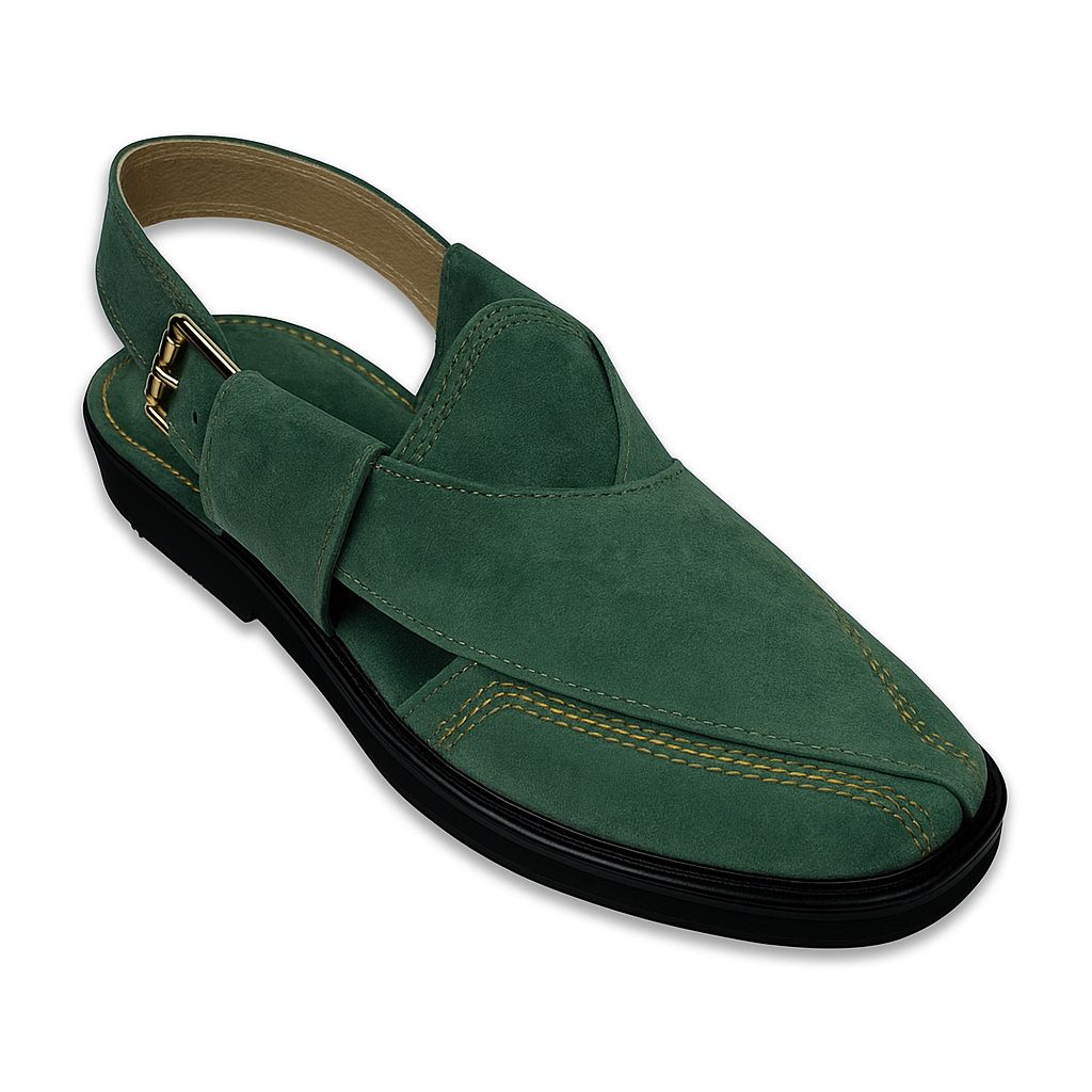 Classic Green Suede Peshawari Chappal – Handcrafted Comfort & Timeless Style