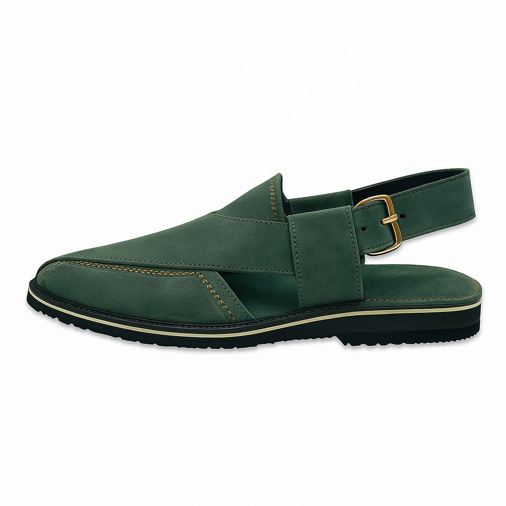 Classic Green Suede Peshawari Chappal – Handcrafted Comfort & Timeless Style