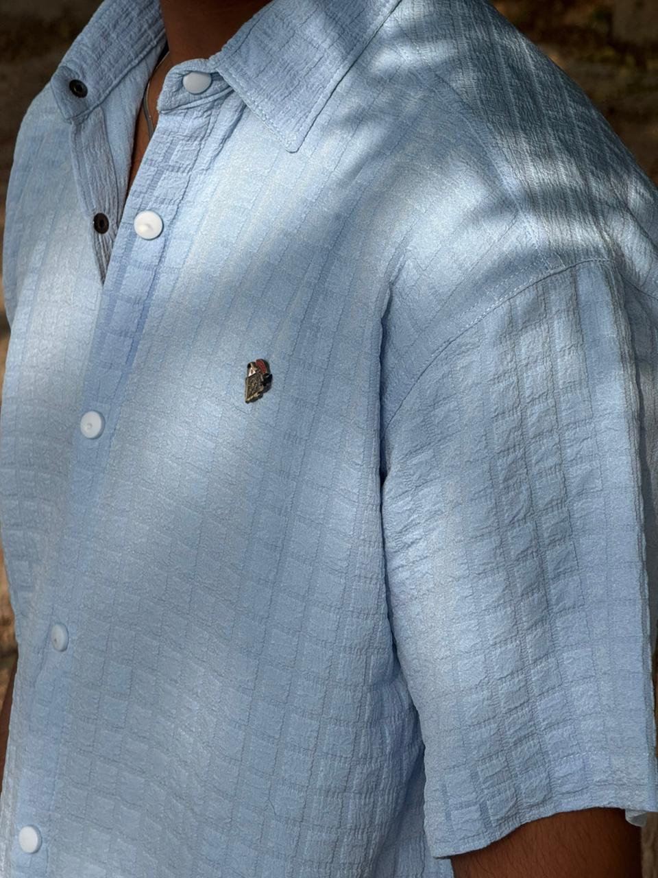 CUBAN COLLAR SHIRT (BLUE) WITH ROYAL BADGE
