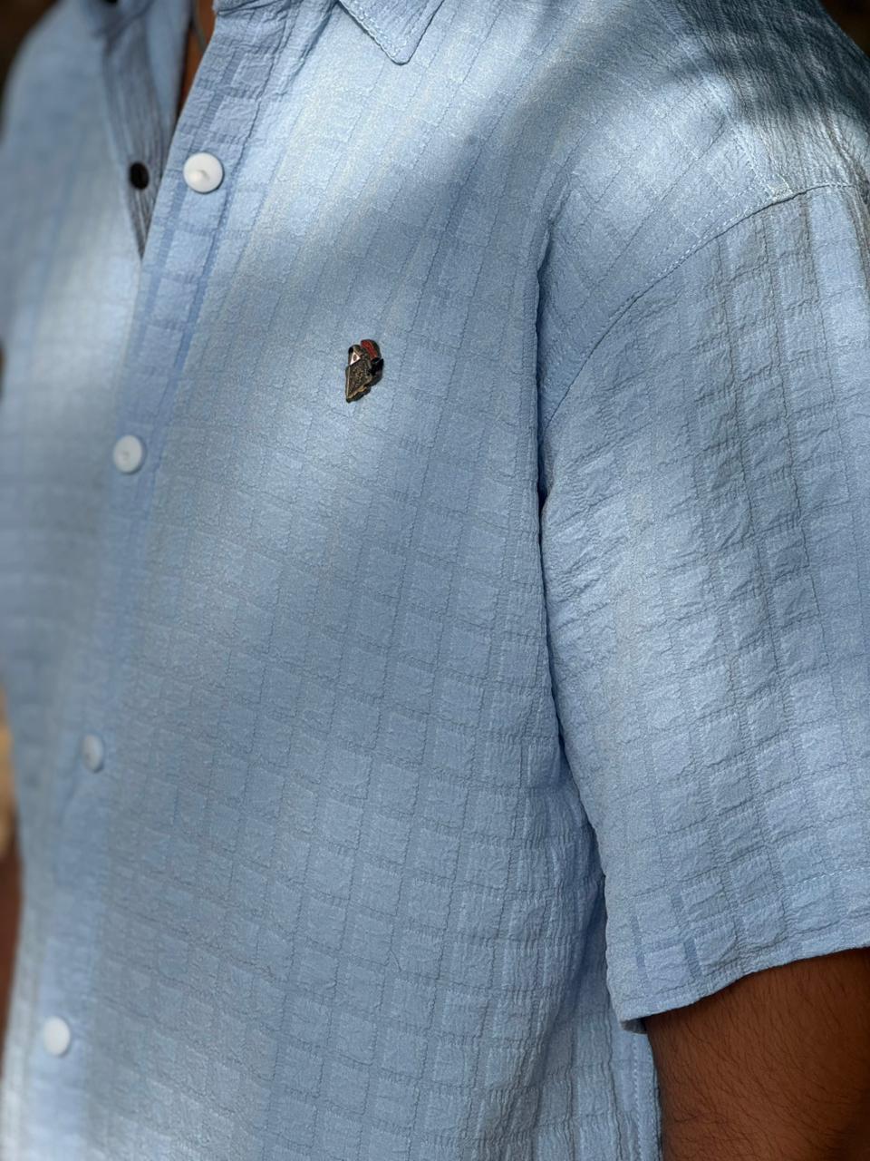 CUBAN COLLAR SHIRT (BLUE) WITH ROYAL BADGE