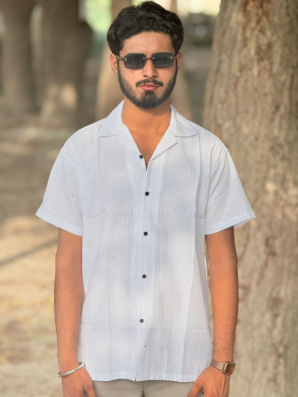 White Cuban Collar Label Shirt