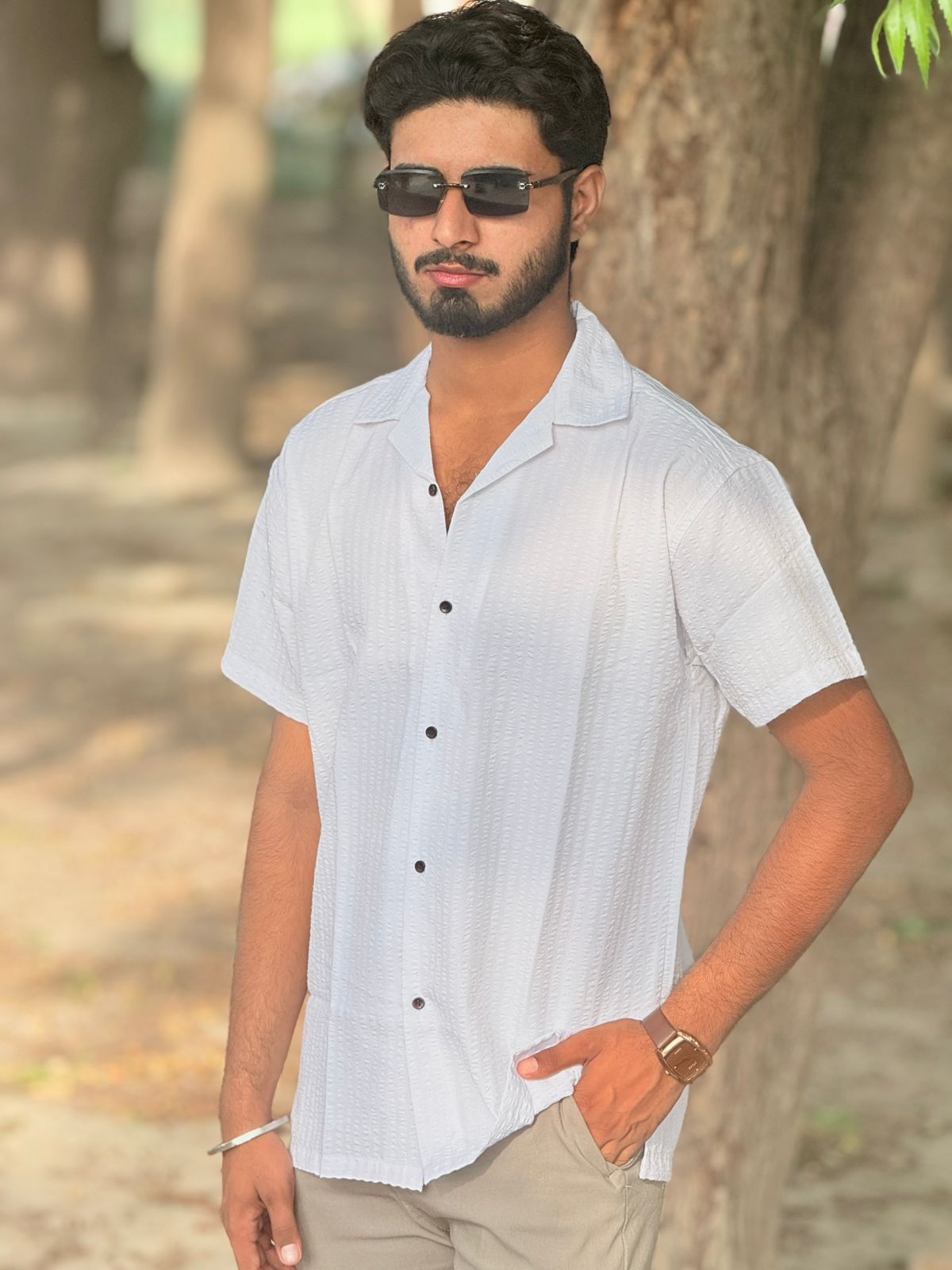 White Cuban Collar Label Shirt
