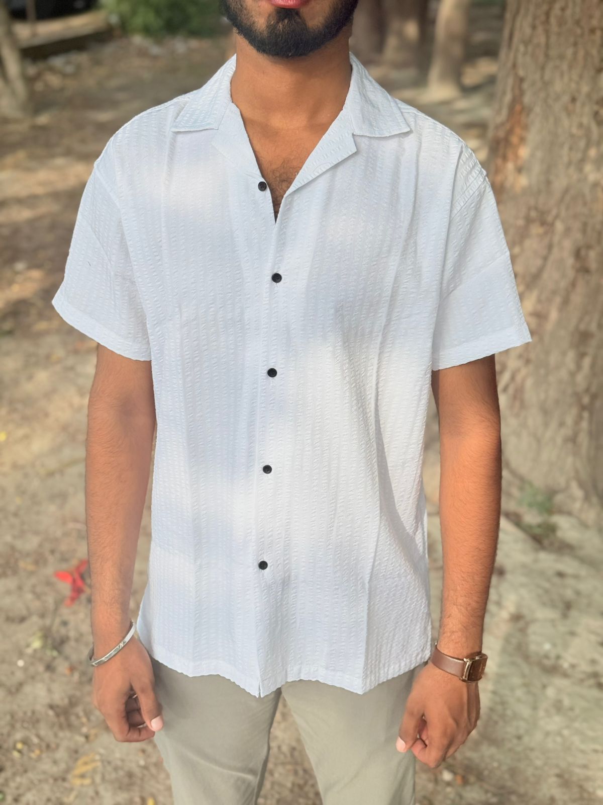 White Cuban Collar Label Shirt