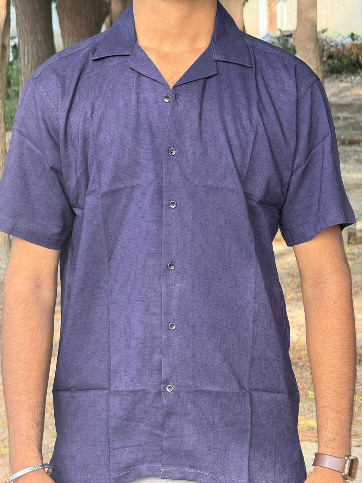 purple shade Cuban Collar Label Shirt